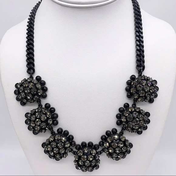 J. Crew Gray Crystal Clusters Matte Black Chain Necklace - Picture 2 of 4